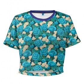 Женская футболка 3D укороченная с принтом Цветы в Белгороде, 100% полиэстер | круглая горловина, длина футболки до линии талии, рукава с отворотами | flowers | розы | ромашки | цветы