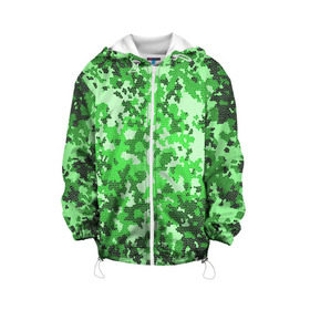 Детская куртка 3D с принтом Камуфляж зеленые соты в Белгороде, 100% полиэстер | застежка — молния, подол и капюшон оформлены резинкой с фиксаторами, по бокам — два кармана без застежек, один потайной карман на груди, плотность верхнего слоя — 90 г/м2; плотность флисового подклада — 260 г/м2 | армия | болото | зеленка | зеленый | камок | камуфляж | лес | маскировка | мундир | натовка | охотник | пазл | прикольный | рыбак | солдат | яркий