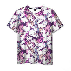 Мужская футболка 3D с принтом unicorn в Белгороде, 100% полиэфир | прямой крой, круглый вырез горловины, длина до линии бедер | Тематика изображения на принте: horse | mlp | pony | unicorn | единорог | лошадь | пони