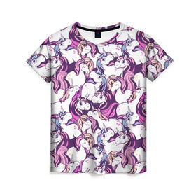 Женская футболка 3D с принтом unicorn в Белгороде, 100% полиэфир ( синтетическое хлопкоподобное полотно) | прямой крой, круглый вырез горловины, длина до линии бедер | horse | mlp | pony | unicorn | единорог | лошадь | пони