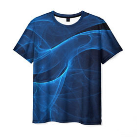 Мужская футболка 3D с принтом Дым в Белгороде, 100% полиэфир | прямой крой, круглый вырез горловины, длина до линии бедер | Тематика изображения на принте: волна | лазер | луч | пламя | синий