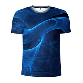 Мужская футболка 3D спортивная с принтом Дым в Белгороде, 100% полиэстер с улучшенными характеристиками | приталенный силуэт, круглая горловина, широкие плечи, сужается к линии бедра | Тематика изображения на принте: волна | лазер | луч | пламя | синий