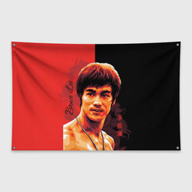 Флаг-баннер с принтом Брюс Ли в Белгороде, 100% полиэстер | размер 67 х 109 см, плотность ткани — 95 г/м2; по краям флага есть четыре люверса для крепления | bruce lee | dragon | брюс | гонконг | дракон | китай | кунг фу | легенда | ли
