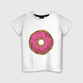 Детская футболка хлопок с принтом Пончик в Белгороде, 100% хлопок | круглый вырез горловины, полуприлегающий силуэт, длина до линии бедер | Тематика изображения на принте: bart | homer | simpsons | барт | гомер | еда | мульт | мультфильм | пончик | симпсоны | спрингфилд