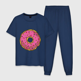 Мужская пижама хлопок с принтом Пончик в Белгороде, 100% хлопок | брюки и футболка прямого кроя, без карманов, на брюках мягкая резинка на поясе и по низу штанин
 | bart | homer | simpsons | барт | гомер | еда | мульт | мультфильм | пончик | симпсоны | спрингфилд