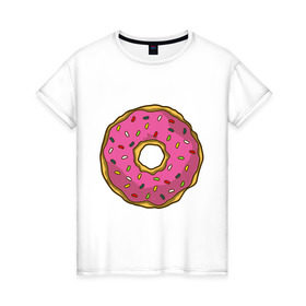 Женская футболка хлопок с принтом Пончик в Белгороде, 100% хлопок | прямой крой, круглый вырез горловины, длина до линии бедер, слегка спущенное плечо | bart | homer | simpsons | барт | гомер | еда | мульт | мультфильм | пончик | симпсоны | спрингфилд
