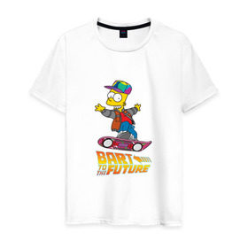 Мужская футболка хлопок с принтом Bart to the future в Белгороде, 100% хлопок | прямой крой, круглый вырез горловины, длина до линии бедер, слегка спущенное плечо. | back to the future | bart | homer | simpsons | барт | гомер | делореан | марти | машина времени | мультфильм | симпсоны