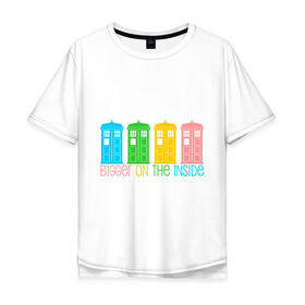 Мужская футболка хлопок Oversize с принтом Тардис - большее внутри в Белгороде, 100% хлопок | свободный крой, круглый ворот, “спинка” длиннее передней части | doctor who | tardis | время | доктор кто | космос | приключения | пространство | сериал | тардис | фантастика