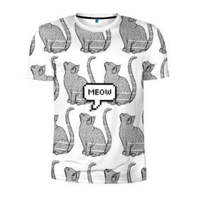 Мужская футболка 3D спортивная с принтом Meow cats в Белгороде, 100% полиэстер с улучшенными характеристиками | приталенный силуэт, круглая горловина, широкие плечи, сужается к линии бедра | cat | cats | meow | text | tumblr |   | котики | кошак | кошка | кошки | мяу