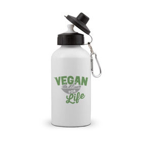 Бутылка спортивная с принтом Vegan for Life в Белгороде, металл | емкость — 500 мл, в комплекте две пластиковые крышки и карабин для крепления | green | vegan | yoga | веган | вегетарианец | вегетарианство | витамины | здоровье | зеленый | зож | йога | овощи | фрукты