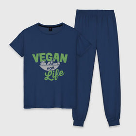 Женская пижама хлопок с принтом Vegan for Life в Белгороде, 100% хлопок | брюки и футболка прямого кроя, без карманов, на брюках мягкая резинка на поясе и по низу штанин | green | vegan | yoga | веган | вегетарианец | вегетарианство | витамины | здоровье | зеленый | зож | йога | овощи | фрукты