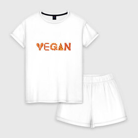 Женская пижама с шортиками хлопок с принтом Vegan в Белгороде, 100% хлопок | футболка прямого кроя, шорты свободные с широкой мягкой резинкой | green | vegan | yoga | бекон | веган | вегетарианец | вегетарианство | витамины | здоровье | зеленый | зож | йога | овощи | фрукты