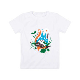 Детская футболка хлопок с принтом Тоторо в Белгороде, 100% хлопок | круглый вырез горловины, полуприлегающий силуэт, длина до линии бедер | adventure | forest | japan | totoro | аниме | дерево | лес | милый | миядзаки | мультфильм | приключения | природа | сосед | тоторо | хранитель леса | япония