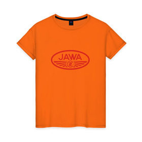 Женская футболка хлопок с принтом Мотоцикл Jawa логотип в Белгороде, 100% хлопок | прямой крой, круглый вырез горловины, длина до линии бедер, слегка спущенное плечо | jawa | мотоцикл | ява