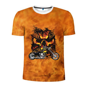 Мужская футболка 3D спортивная с принтом Череп в огне, байк в Белгороде, 100% полиэстер с улучшенными характеристиками | приталенный силуэт, круглая горловина, широкие плечи, сужается к линии бедра | Тематика изображения на принте: байкер | мотоцикл | огонь | череп