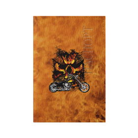 Обложка для паспорта матовая кожа с принтом Череп в огне, байк в Белгороде, натуральная матовая кожа | размер 19,3 х 13,7 см; прозрачные пластиковые крепления | байкер | мотоцикл | огонь | череп