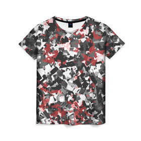 Женская футболка 3D с принтом Городской камуфляж в Белгороде, 100% полиэфир ( синтетическое хлопкоподобное полотно) | прямой крой, круглый вырез горловины, длина до линии бедер | camo | urban | белый | гранж | красный | маскировка | милитари | паттерн | серый | текстура
