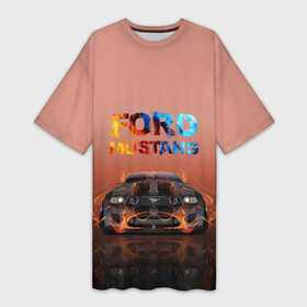Платье-футболка 3D с принтом Ford Mustang в Белгороде,  |  | 50 лет | mach 1 | авто | автомобиль | блатн | иномарка | крутая | логотип | марка красивая | машина | мустанг | надпись | пацанский таз | седан | тачила | тачка | форд | эмблема