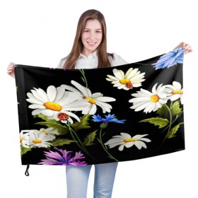 Флаг 3D с принтом Ромашки в Белгороде, 100% полиэстер | плотность ткани — 95 г/м2, размер — 67 х 109 см. Принт наносится с одной стороны | 3d | birds | fashion flower | flower | pattern | другие | красивые цветы | красные | прикольные | природа | птицы | ромашки | текстуры | цветочки | цветы