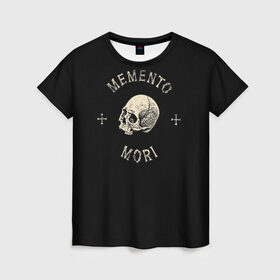 Женская футболка 3D с принтом Memento Mori в Белгороде, 100% полиэфир ( синтетическое хлопкоподобное полотно) | прямой крой, круглый вырез горловины, длина до линии бедер | death | skull | кости | цитата