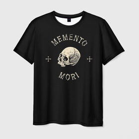 Мужская футболка 3D с принтом Memento Mori в Белгороде, 100% полиэфир | прямой крой, круглый вырез горловины, длина до линии бедер | Тематика изображения на принте: death | skull | кости | цитата