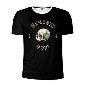 Мужская футболка 3D спортивная с принтом Memento Mori в Белгороде, 100% полиэстер с улучшенными характеристиками | приталенный силуэт, круглая горловина, широкие плечи, сужается к линии бедра | Тематика изображения на принте: death | skull | кости | цитата