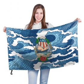 Флаг 3D с принтом U.S.Navy в Белгороде, 100% полиэстер | плотность ткани — 95 г/м2, размер — 67 х 109 см. Принт наносится с одной стороны | 3d | blue | брызги | вмф | вода | военный | волны | исторический | капли | корабль | лето | море | моряк | океан | природа | фрегат | шторм