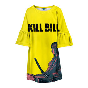 Детское платье 3D с принтом Убить Билла в Белгороде, 100% полиэстер | прямой силуэт, чуть расширенный к низу. Круглая горловина, на рукавах — воланы | kill bill | катана | квентин | меч | невеста | тарантино | ума турман