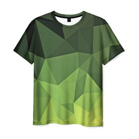 Мужская футболка 3D с принтом Хаки геометрия в Белгороде, 100% полиэфир | прямой крой, круглый вырез горловины, длина до линии бедер | Тематика изображения на принте: зеленый | полигоны