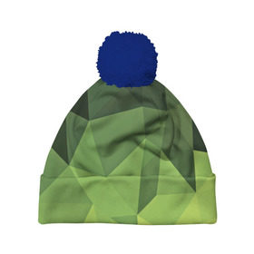 Шапка 3D c помпоном с принтом Хаки геометрия в Белгороде, 100% полиэстер | универсальный размер, печать по всей поверхности изделия | зеленый | полигоны