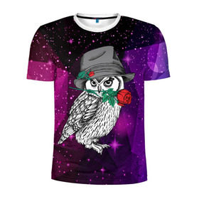 Мужская футболка 3D спортивная с принтом Сова в Белгороде, 100% полиэстер с улучшенными характеристиками | приталенный силуэт, круглая горловина, широкие плечи, сужается к линии бедра | 3d | абстракция | арт | звезды | космос | полигоны | птица | сова | цветы