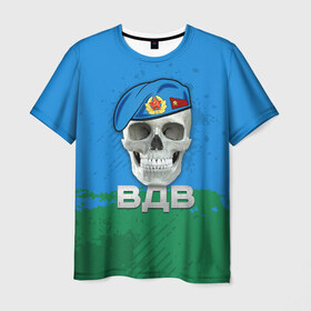Мужская футболка 3D с принтом ВДВ в Белгороде, 100% полиэфир | прямой крой, круглый вырез горловины, длина до линии бедер | берет | вдв | парашют | череп