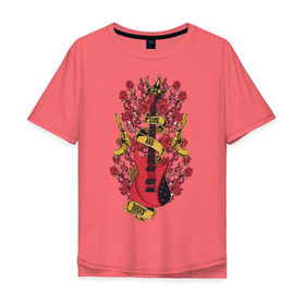 Мужская футболка хлопок Oversize с принтом GunsnRoses в Белгороде, 100% хлопок | свободный крой, круглый ворот, “спинка” длиннее передней части | guitar | gun | guns | music | rock | rose | roses | гитара | музыка | пистолет | розы | рок