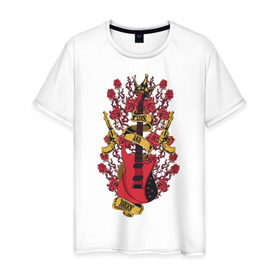 Мужская футболка хлопок с принтом Guns`n`Roses в Белгороде, 100% хлопок | прямой крой, круглый вырез горловины, длина до линии бедер, слегка спущенное плечо. | guitar | gun | guns | music | rock | rose | roses | гитара | музыка | пистолет | розы | рок
