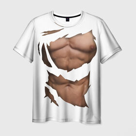 Мужская футболка 3D с принтом Идеальный рельеф в Белгороде, 100% полиэфир | прямой крой, круглый вырез горловины, длина до линии бедер | Тематика изображения на принте: бодибилдинг | идеальное | креатив | мышцы | накаченный | пресс | рваная | рельеф | спорт | тело