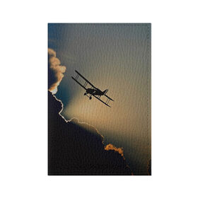 Обложка для паспорта матовая кожа с принтом Покоритель небес в Белгороде, натуральная матовая кожа | размер 19,3 х 13,7 см; прозрачные пластиковые крепления | закат | кукурузник | небо | облака | самолёт | силуэт