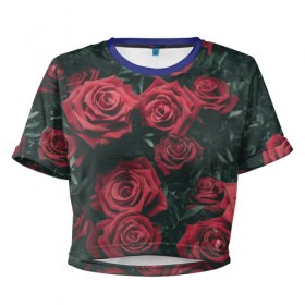 Женская футболка 3D укороченная с принтом Бархатные розы в Белгороде, 100% полиэстер | круглая горловина, длина футболки до линии талии, рукава с отворотами | бархат | бутоны | роза | розы | цветы