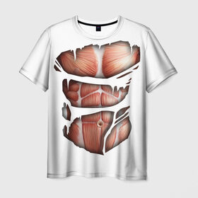 Мужская футболка 3D с принтом Человек без кожи в Белгороде, 100% полиэфир | прямой крой, круглый вырез горловины, длина до линии бедер | Тематика изображения на принте: кожа | креатив | мода | мышцы | раны | рваная | стиль