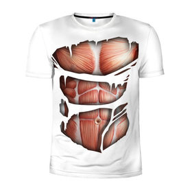 Мужская футболка 3D спортивная с принтом Человек без кожи в Белгороде, 100% полиэстер с улучшенными характеристиками | приталенный силуэт, круглая горловина, широкие плечи, сужается к линии бедра | кожа | креатив | мода | мышцы | раны | рваная | стиль