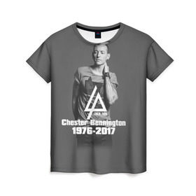 Женская футболка 3D с принтом Честер Беннингтон в Белгороде, 100% полиэфир ( синтетическое хлопкоподобное полотно) | прямой крой, круглый вырез горловины, длина до линии бедер | bennington | chester | linkin | park | rip | беннингтон | честер