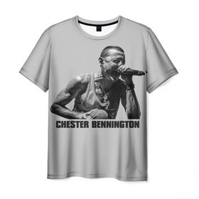 Мужская футболка 3D с принтом Честер Беннингтон в Белгороде, 100% полиэфир | прямой крой, круглый вырез горловины, длина до линии бедер | Тематика изображения на принте: bennington | chester | linkin | park | rip | беннингтон | рок | честер