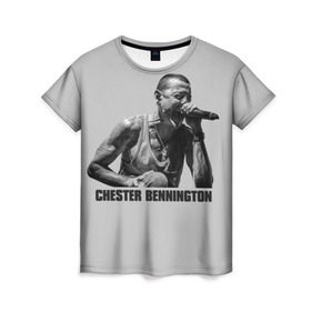 Женская футболка 3D с принтом Честер Беннингтон в Белгороде, 100% полиэфир ( синтетическое хлопкоподобное полотно) | прямой крой, круглый вырез горловины, длина до линии бедер | bennington | chester | linkin | park | rip | беннингтон | рок | честер
