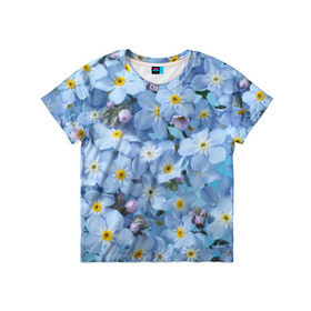Детская футболка 3D с принтом Незабудки в Белгороде, 100% гипоаллергенный полиэфир | прямой крой, круглый вырез горловины, длина до линии бедер, чуть спущенное плечо, ткань немного тянется | лето | небо | цветы