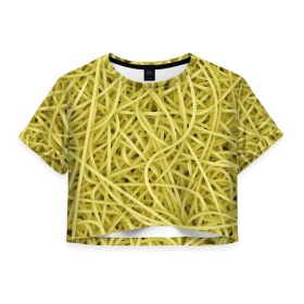 Женская футболка 3D укороченная с принтом Макароны в Белгороде, 100% полиэстер | круглая горловина, длина футболки до линии талии, рукава с отворотами | веган | вемишель | диета | еда | лапша | паста | паттрен | спагетти | текстура