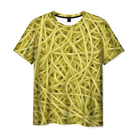 Мужская футболка 3D с принтом Макароны в Белгороде, 100% полиэфир | прямой крой, круглый вырез горловины, длина до линии бедер | Тематика изображения на принте: веган | вемишель | диета | еда | лапша | паста | паттрен | спагетти | текстура