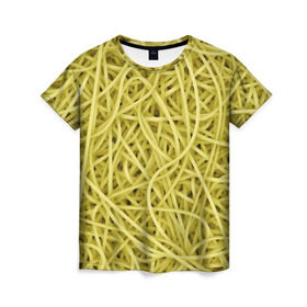 Женская футболка 3D с принтом Макароны в Белгороде, 100% полиэфир ( синтетическое хлопкоподобное полотно) | прямой крой, круглый вырез горловины, длина до линии бедер | веган | вемишель | диета | еда | лапша | паста | паттрен | спагетти | текстура