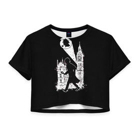 Женская футболка 3D укороченная с принтом Шерлок Холмс в Белгороде, 100% полиэстер | круглая горловина, длина футболки до линии талии, рукава с отворотами | holmes | sherlock | sherlock holmes | англия | великобритания | сыщик | холмс | шерлок