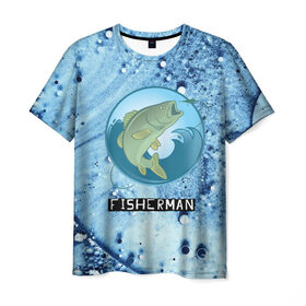 Мужская футболка 3D с принтом FisherMan в Белгороде, 100% полиэфир | прямой крой, круглый вырез горловины, длина до линии бедер | baitbest | bottom | driftwood | fisherman | fishing | fishwaterhook | pike | river | вода | дно | коряга | крючок | лучший рыбак | наживка | река | рыба | рыбалка | щука