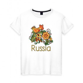 Женская футболка хлопок с принтом Россия - наша страна в Белгороде, 100% хлопок | прямой крой, круглый вырез горловины, длина до линии бедер, слегка спущенное плечо | russia | патриотизм | россия