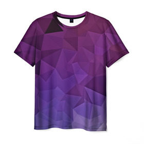 Мужская футболка 3D с принтом Фиолетовые грани в Белгороде, 100% полиэфир | прямой крой, круглый вырез горловины, длина до линии бедер | abstract | abstraction | color | geometry | mirror | polygon | абстракция | геометрия | грани | линии | полигоны | сочетания | стекло | треугольники